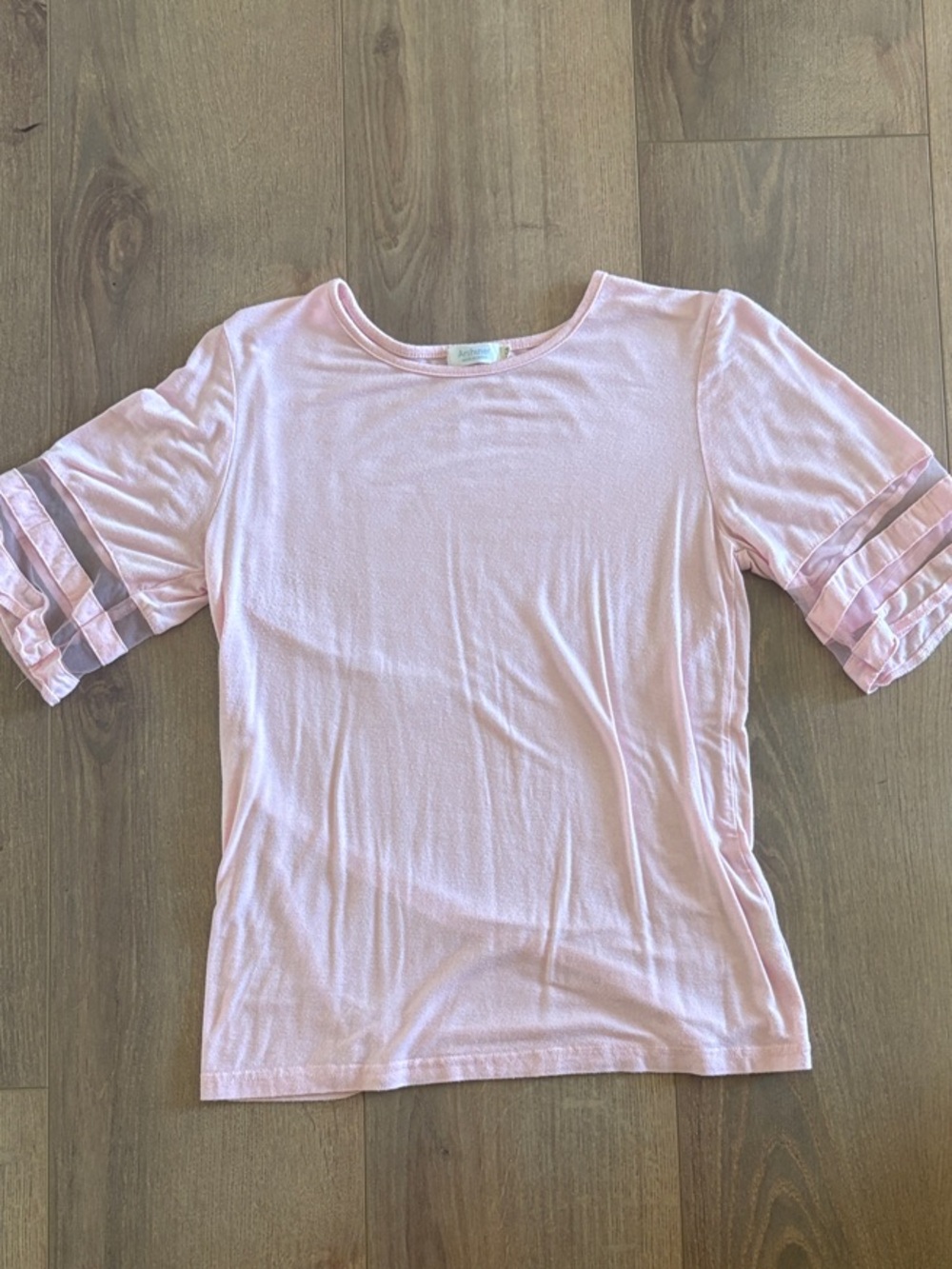 Anthropologie Pink Short Sleeve Tee with Sheer Sleeve Accents